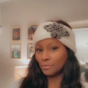 C.C. Exclusives Ivory Knit Headband Pewter Jeweled Beaded Headwrap